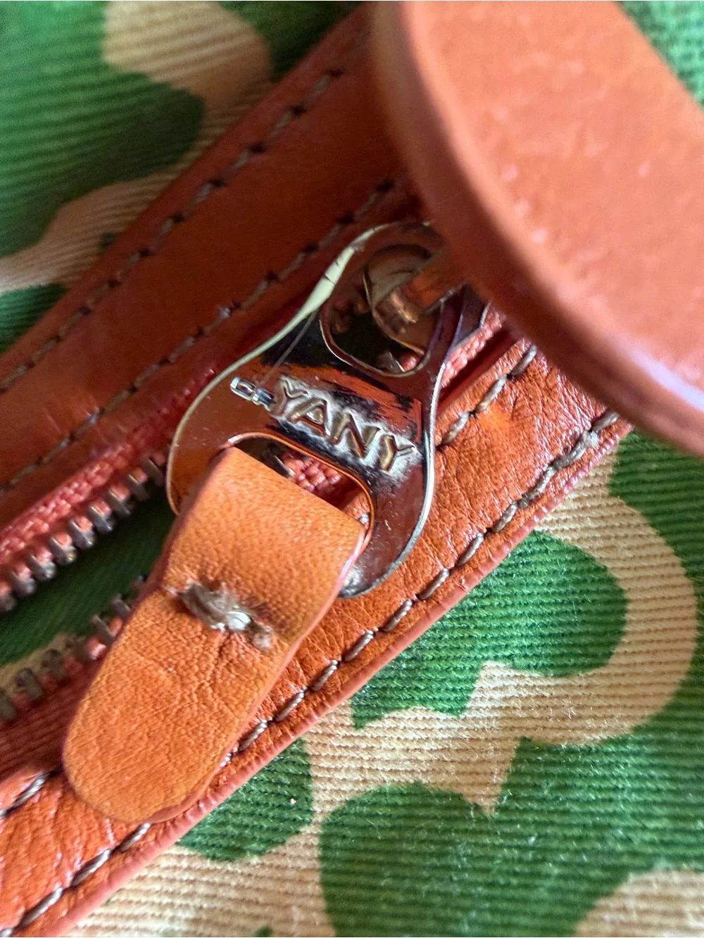 Yany Orange Leather & Textured Hobo Bag with Wrapped Handle
